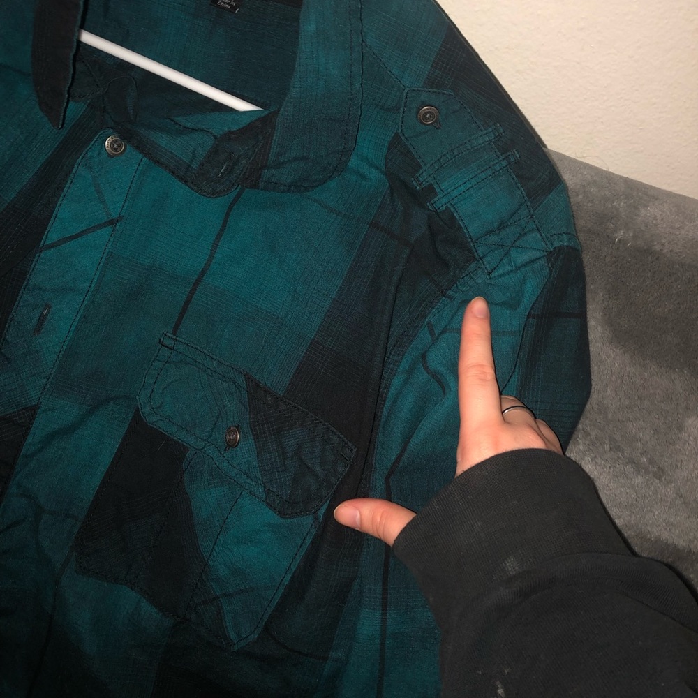 UNISEX Green(ishblue) and Black Flannel ( suggest to read description)